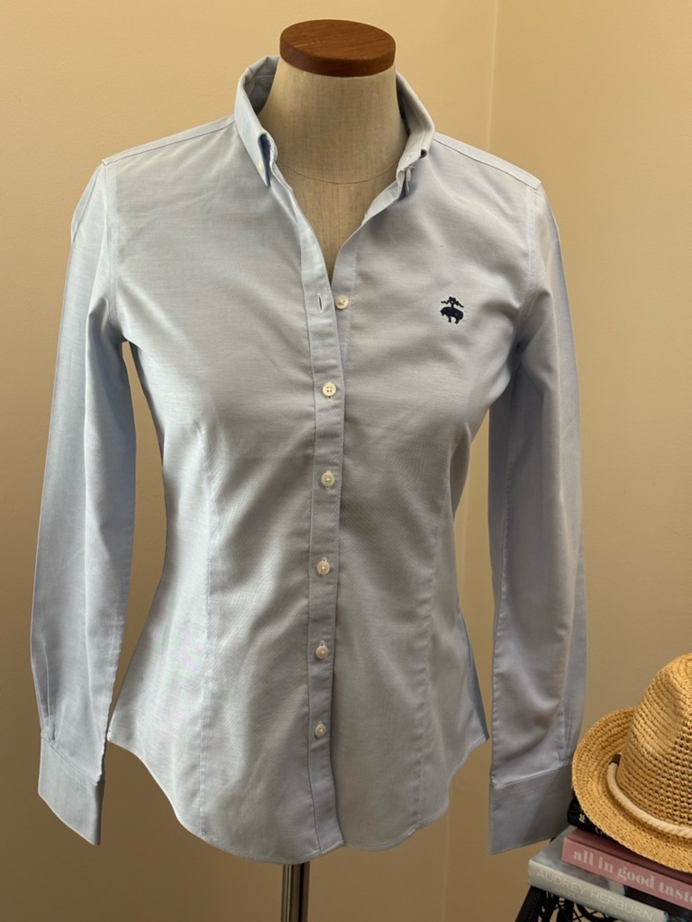 Brooks Brothers Light Blue Button-Down Women's Shirt with Embroidered Logo